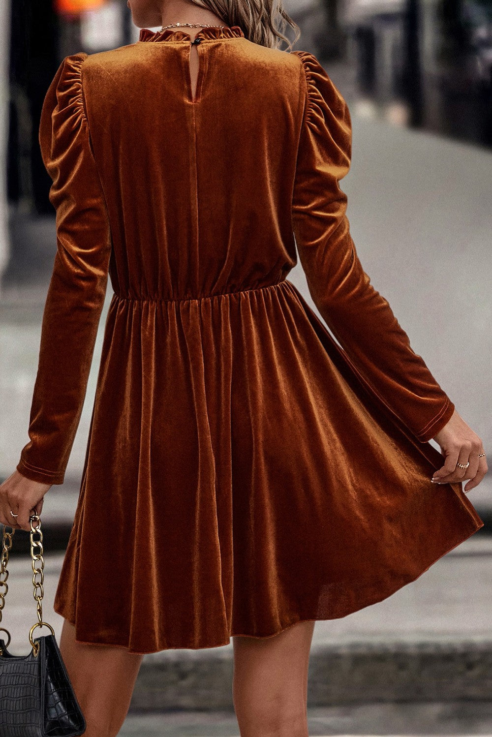 Chestnut Velvet Swing Dress|2194
