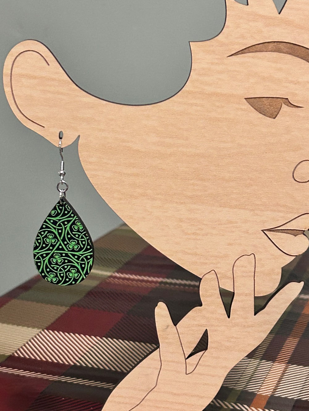 Teardrop Shamrock Celtic Knot Earrings-Lightweight Wood-Hypoallergenic and Nickel Free|3946
