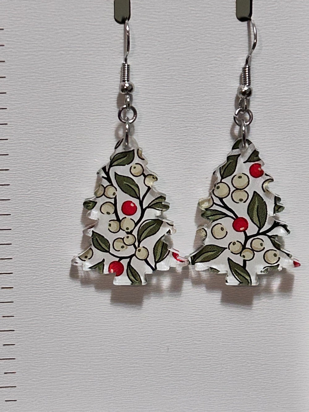 Holly Berries Christmas Tree Dangle Earrings-Hypoallergenic and Nickel Free|3925