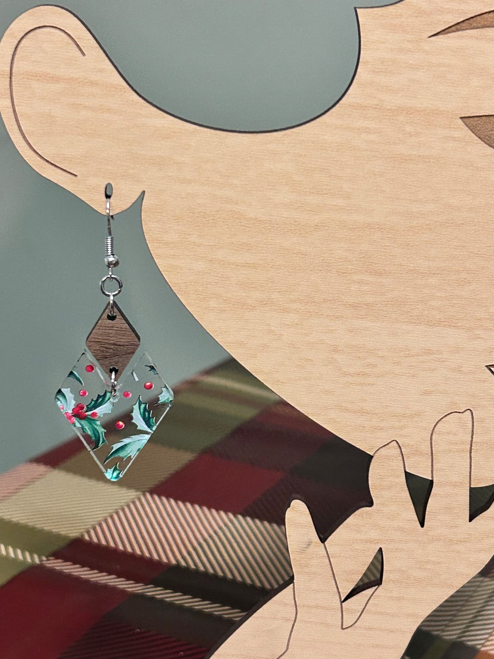 Holly Berries Diamond Shape Dangle Earrings-Hypoallergenic and Nickel Free|3942