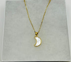 Mother of Pearl Moon Pendant Necklace-18” Tarnish Resistant Stainless Steel Chain|3373