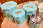 Vintage Set of 4 Tin Canisters w/ 3 Lids SDH|3184