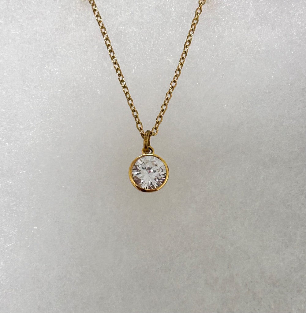 Solitaire Pendant Necklace-CZ Stone-18” Tarnish Resistant Stainless Steel Chain|3344