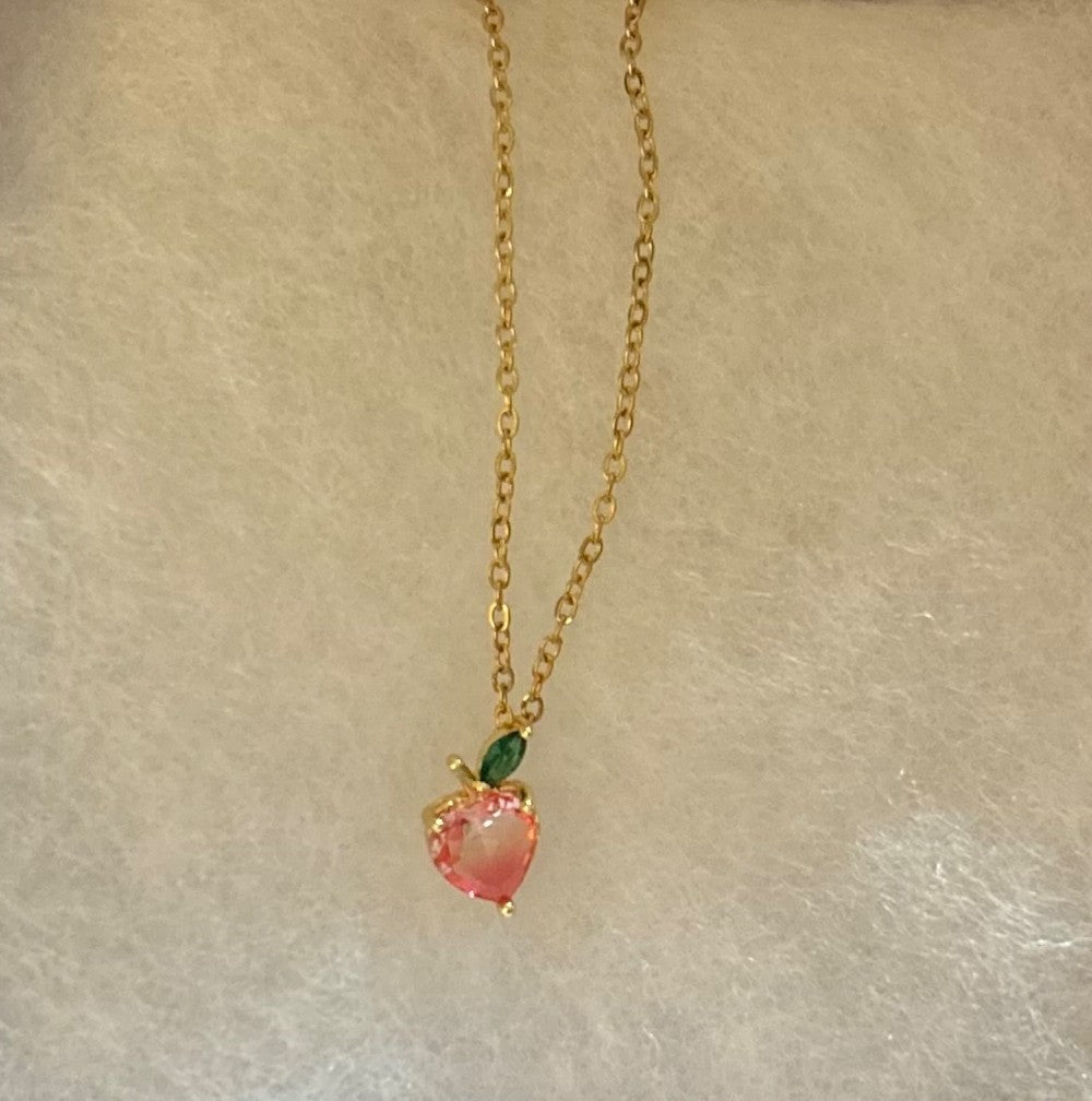 Delicate Peach Pendant Necklace ~ 18” Gold Tone Tarnish Resistant Stainless Steel Chain|1527