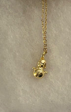 Snowman Wearing a Santa Hat Necklace~ 18” Gold Tone Tarnish Resistant Stainless Steel Chain|1535