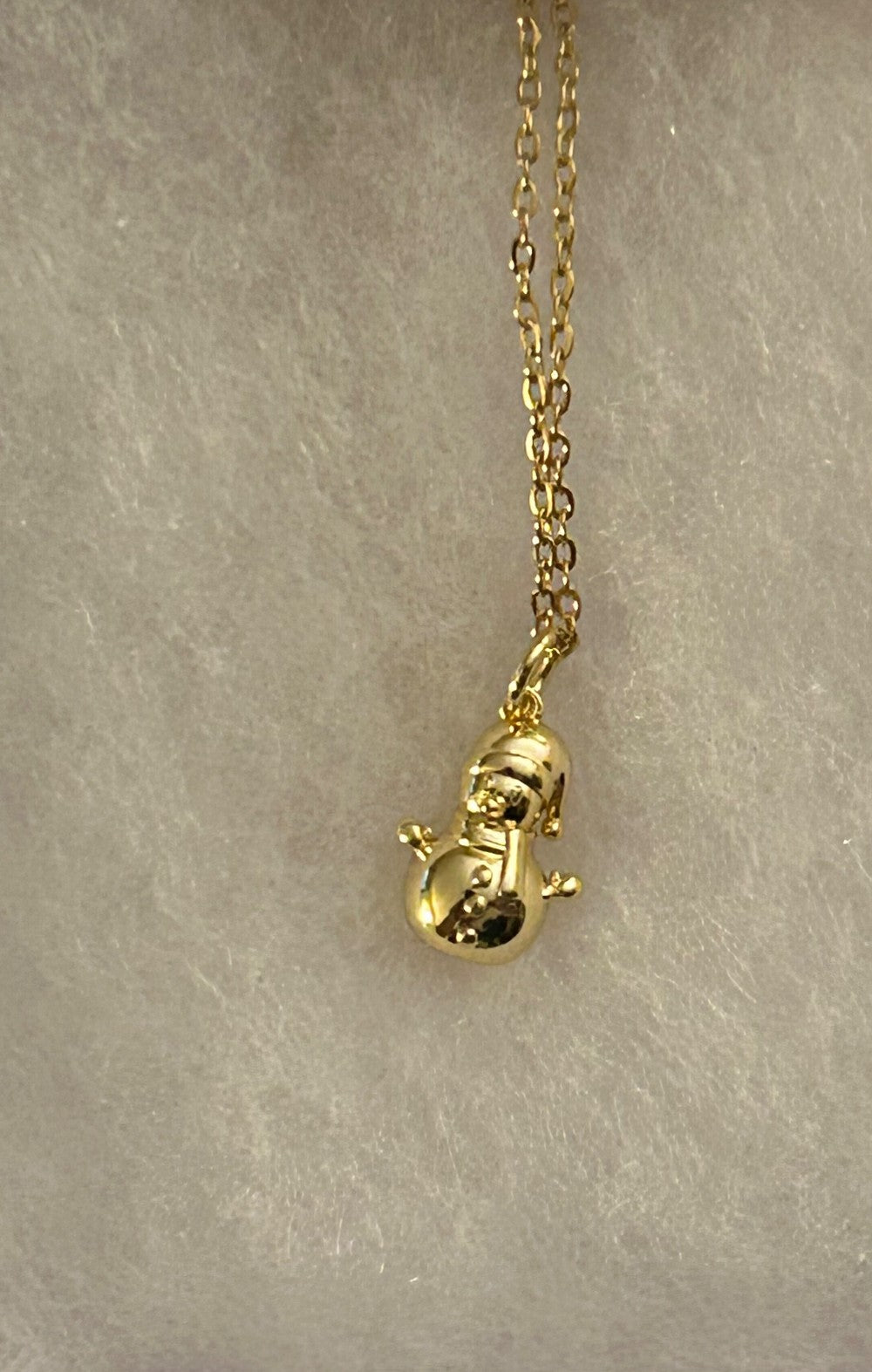 Snowman Wearing a Santa Hat Necklace~ 18” Gold Tone Tarnish Resistant Stainless Steel Chain|1535
