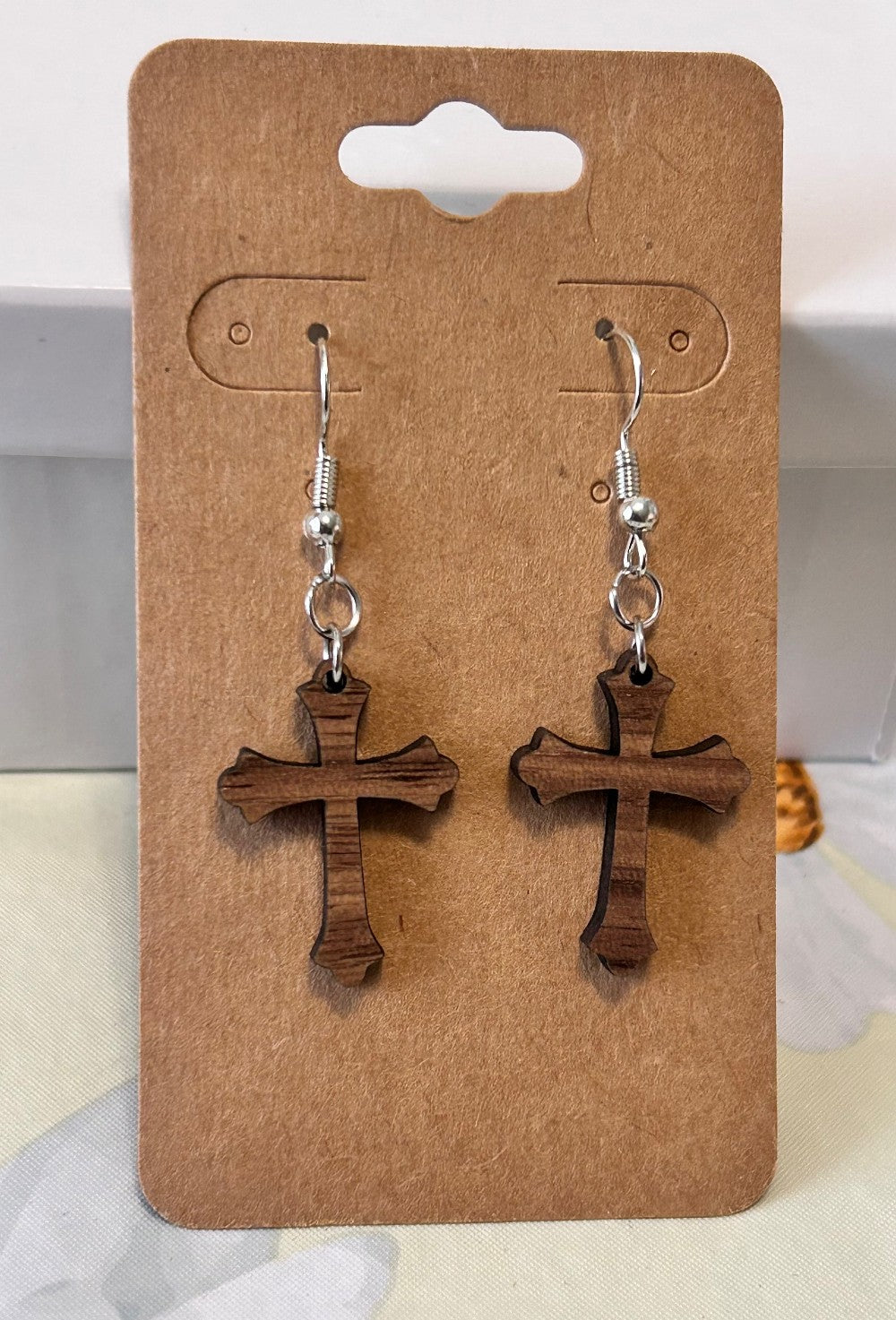 Wooden Cross Earrings|3660