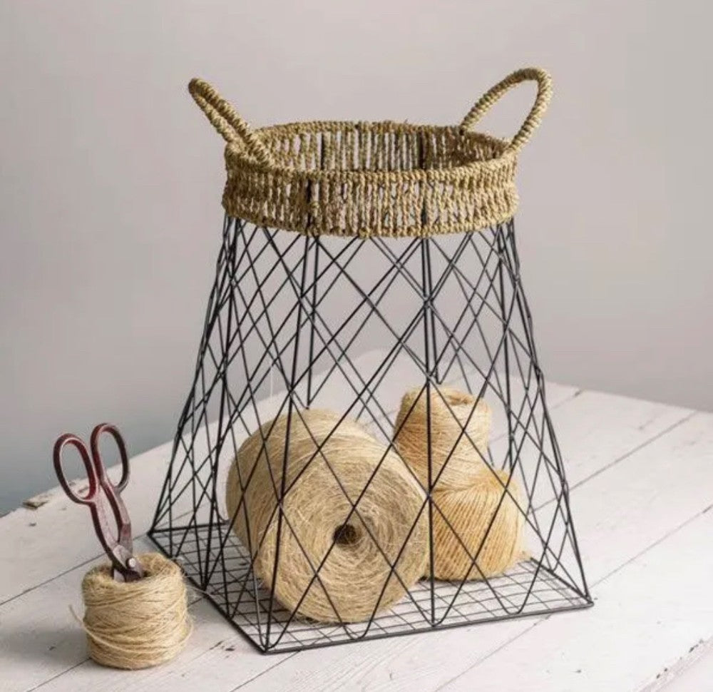 Wire Storage Basket Jute Accents|2780