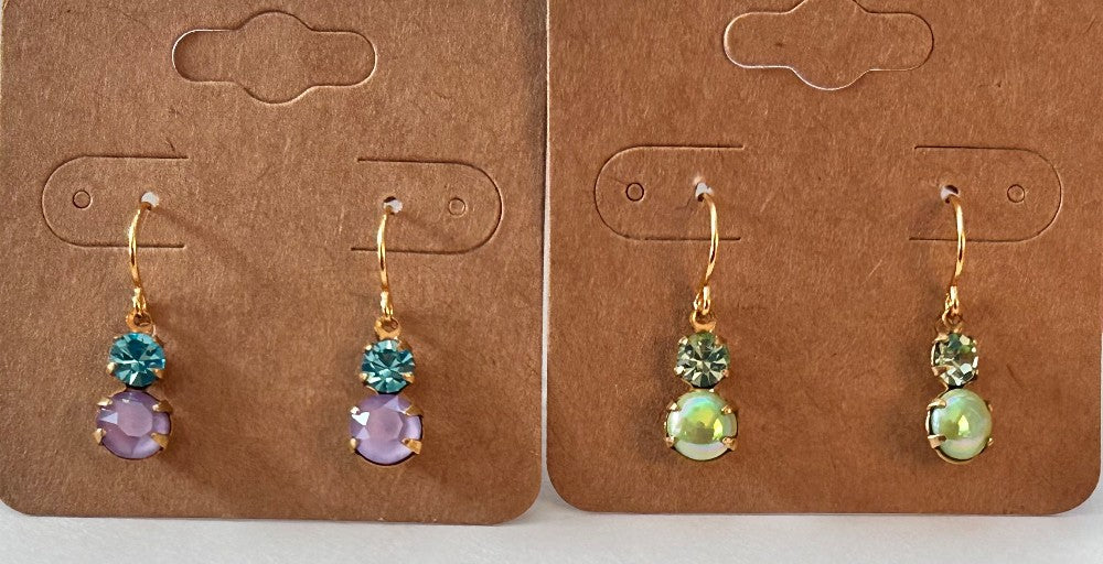 Petite Double Drop Dangle Earrings- Chose Your Favorite-Purple, Green, or Burgundy-Hypoallergenic and Nickel Free|3252