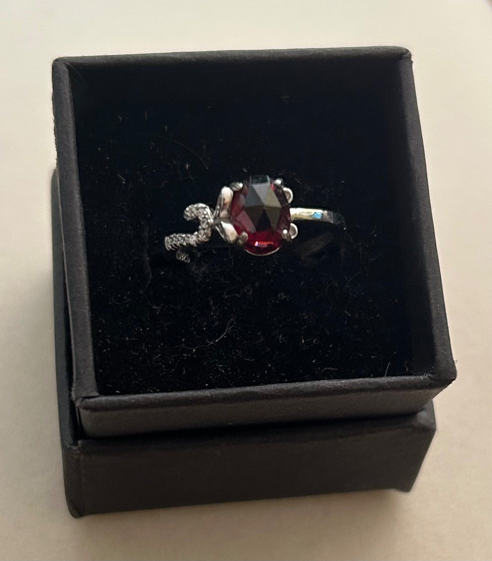 Faceted Garnet Ring With Side Embellishments ~ Adjustable Sterling Silver Setting|909
