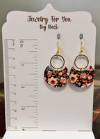 Patterned Fall Floral Earrings-Lightweight Gold Tone Hoop and Acrylic-Hypoallergenic and Nickel Free|3726