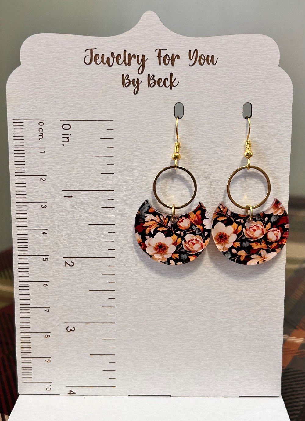 Patterned Fall Floral Earrings-Lightweight Gold Tone Hoop and Acrylic-Hypoallergenic and Nickel Free|3726
