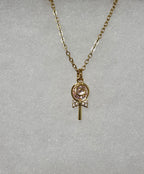 Pink Lollipop Pendant Necklace-Pastel Pink and Clear CZ Stones-18” Stainless Steel Tarnish Resistant Chain|3349