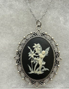 Delicate Fairy Amongst the Flowers Pendant/Brooch. ~ Silver Tone|845