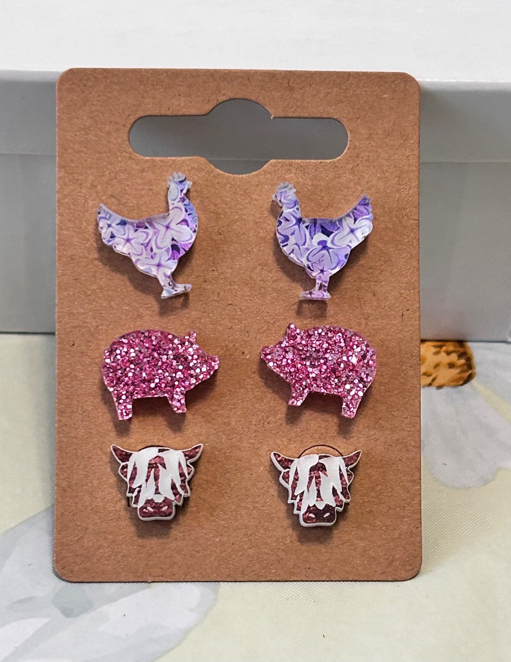 Farm Animals Stud Earrings Three Pack|3649