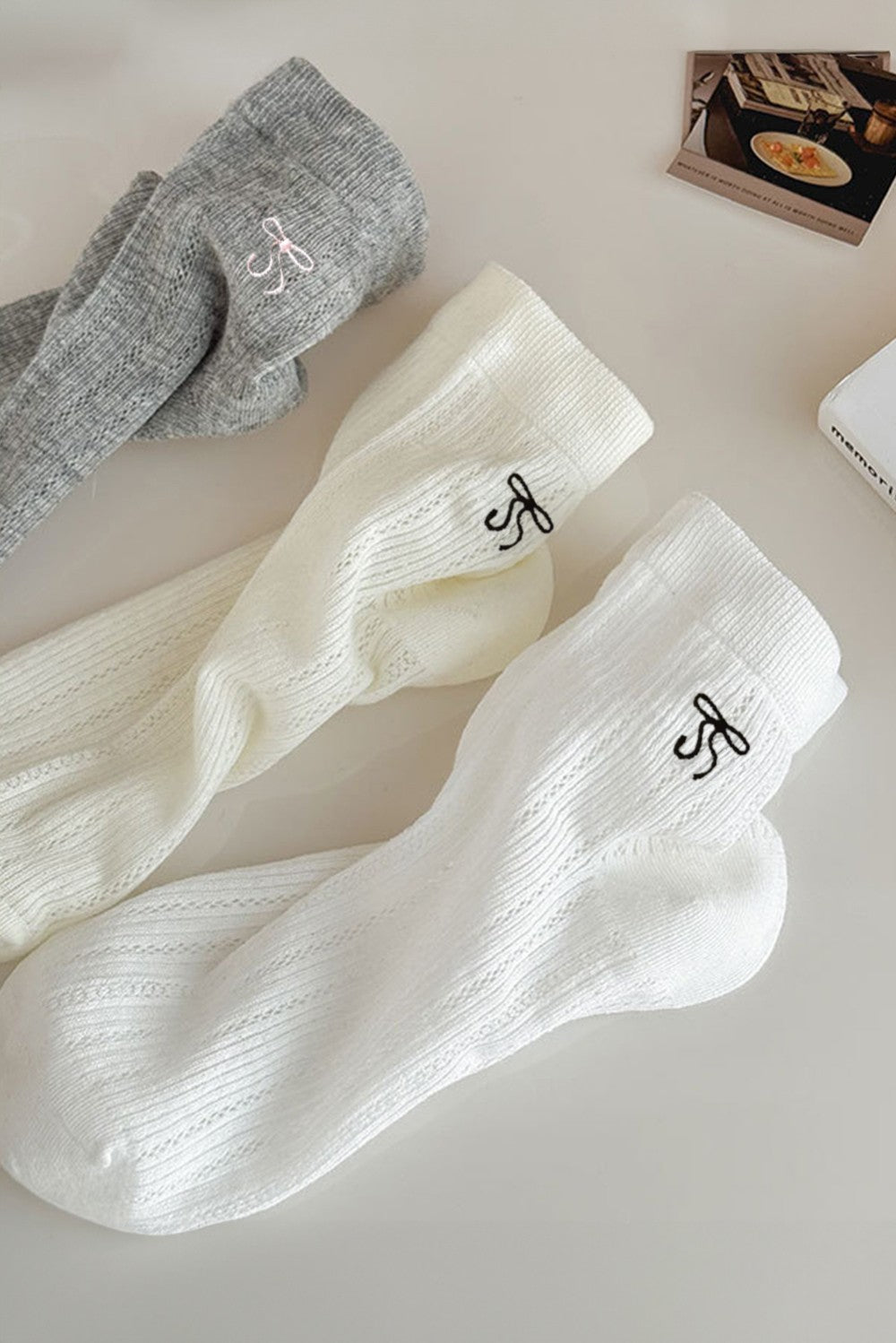 Bow Whisper Ankle Socks - White Only|2291