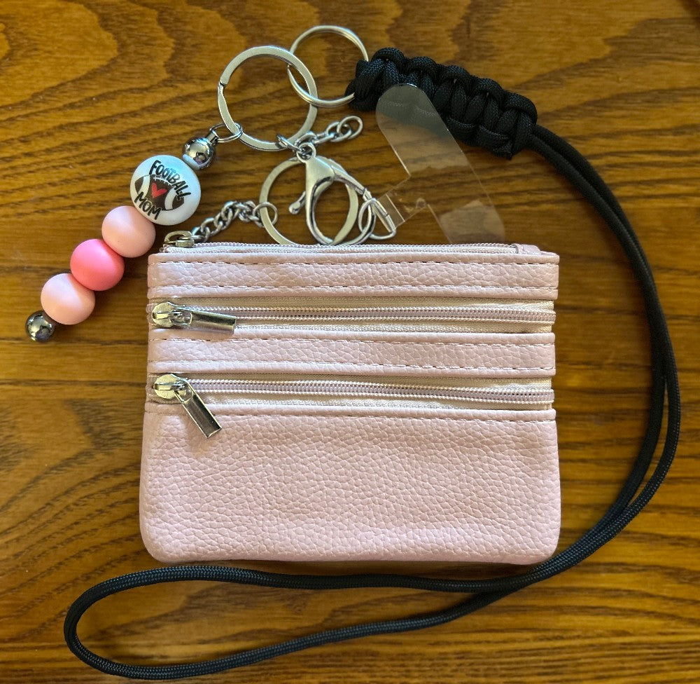 Jack Of All Trades Football Mom Lanyard~Black Lanyard~Pink Mini Wallet~Football Mom Keychain~Phone Case Tab|1398
