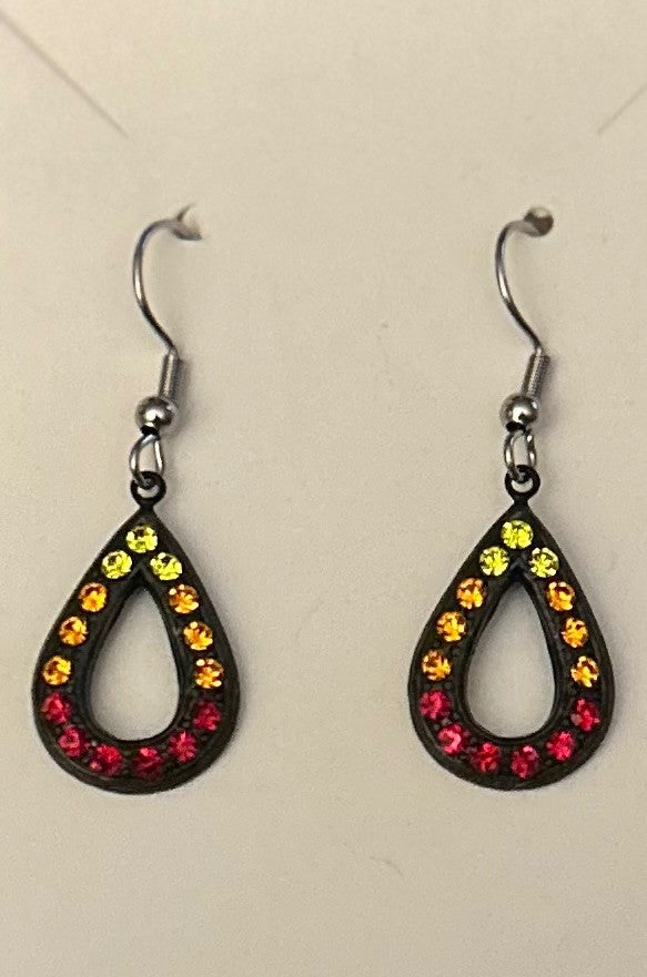 Black Teardrops and Fall Colors Earrings ~ Hypoallergenic and Nickel Free|950