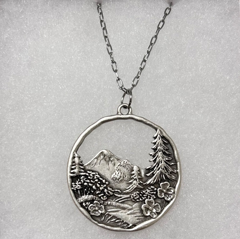 Mountain Scene Pendant Necklace with 18” Stainless Steel Pendant Necklace|3343