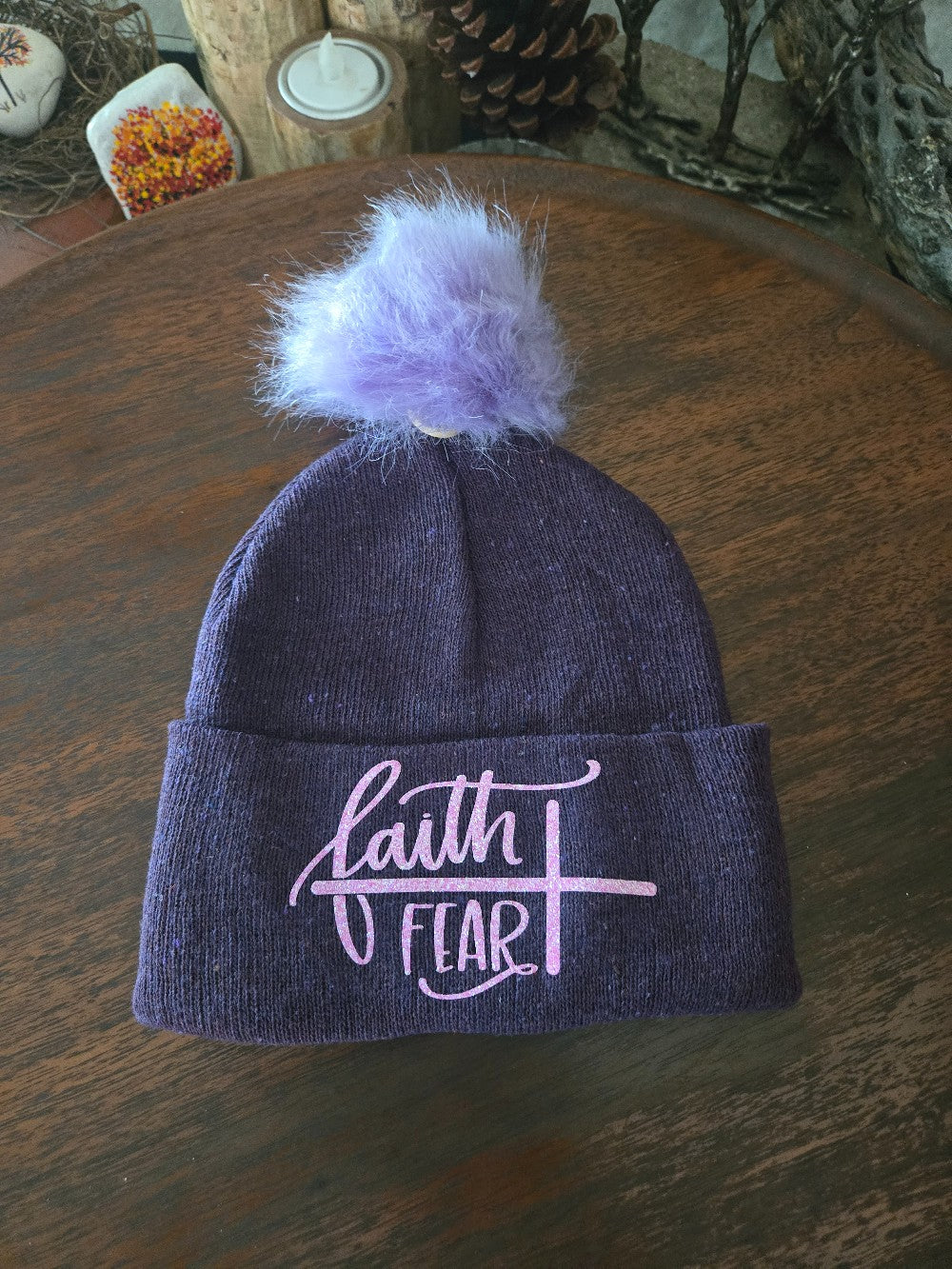 FAITH OVER FEAR BEANIE HAT WITH POMPOM|672