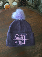 FAITH OVER FEAR BEANIE HAT WITH POMPOM|672