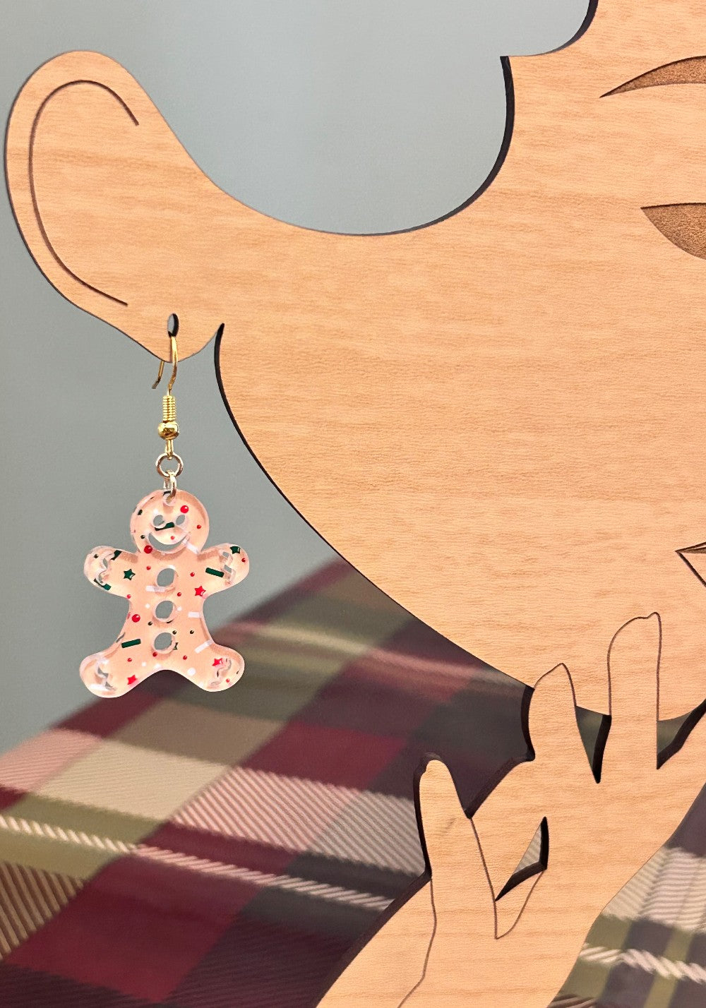 Gingerbread Man Earrings-Lightweight Acrylic-Hypoallergenic and Nickel Free|3778