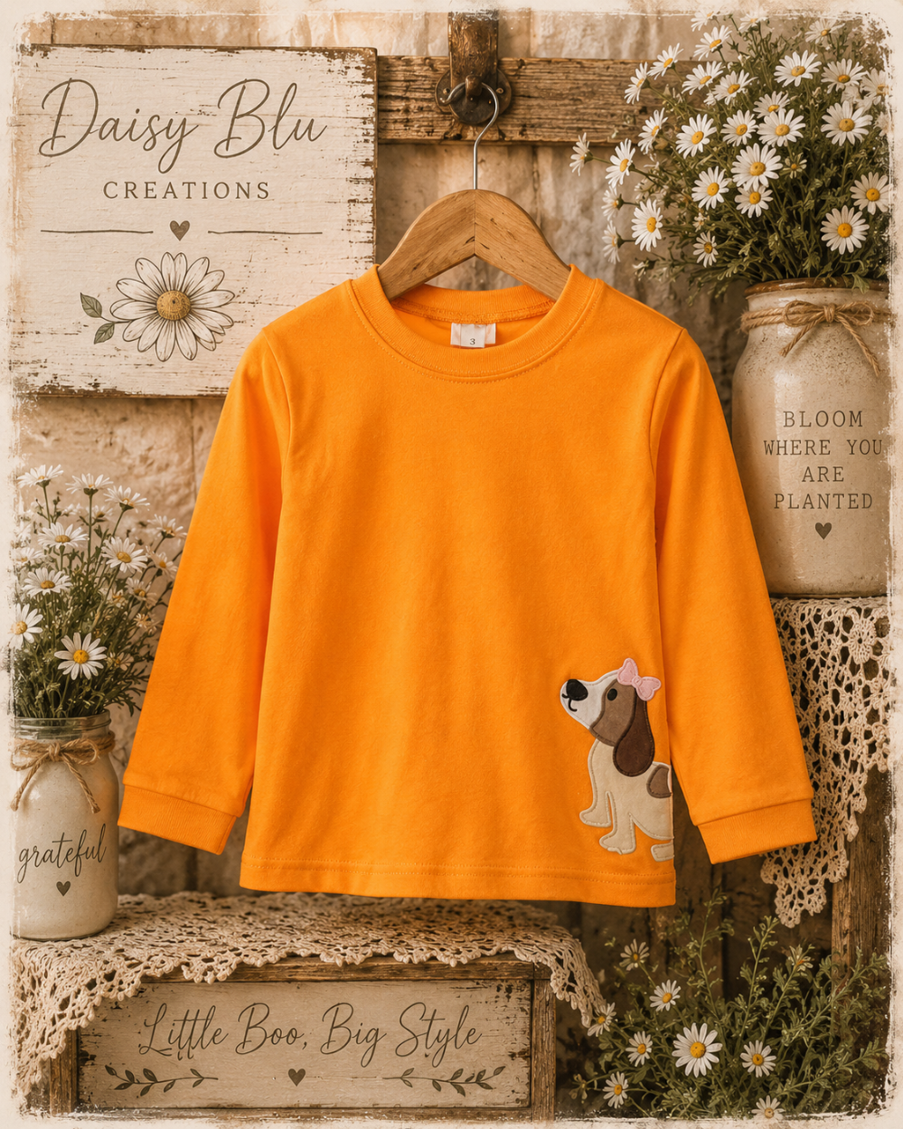 Premium Orange Tennessee Puppy Embroidery Top|3673