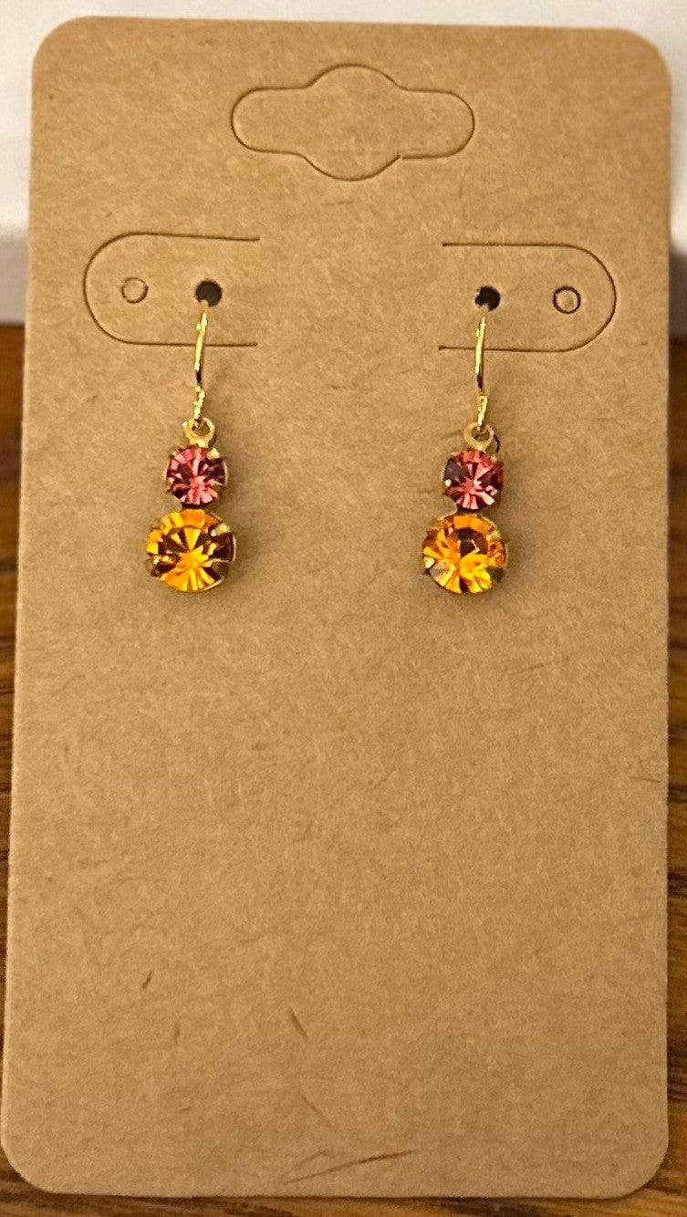Sun Orange and Indian Pink Preciosa Crystal Rhinestone Earrings ~ Hypoallergenic and Nickel Free|1361