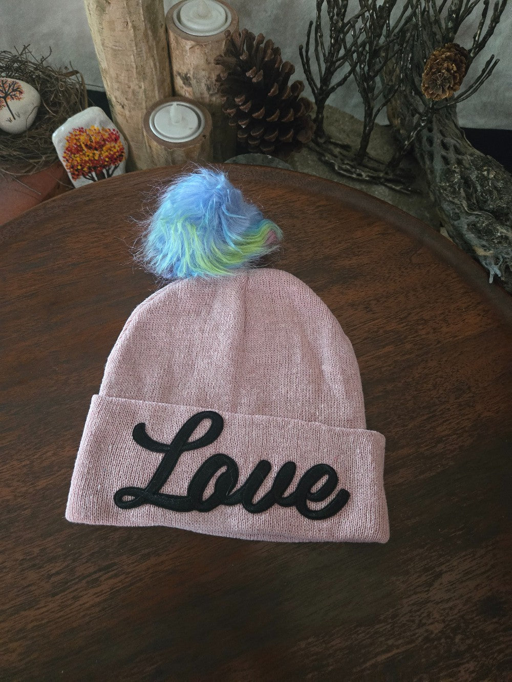 LOVE BEANIE HAT WITH POMPOM|680