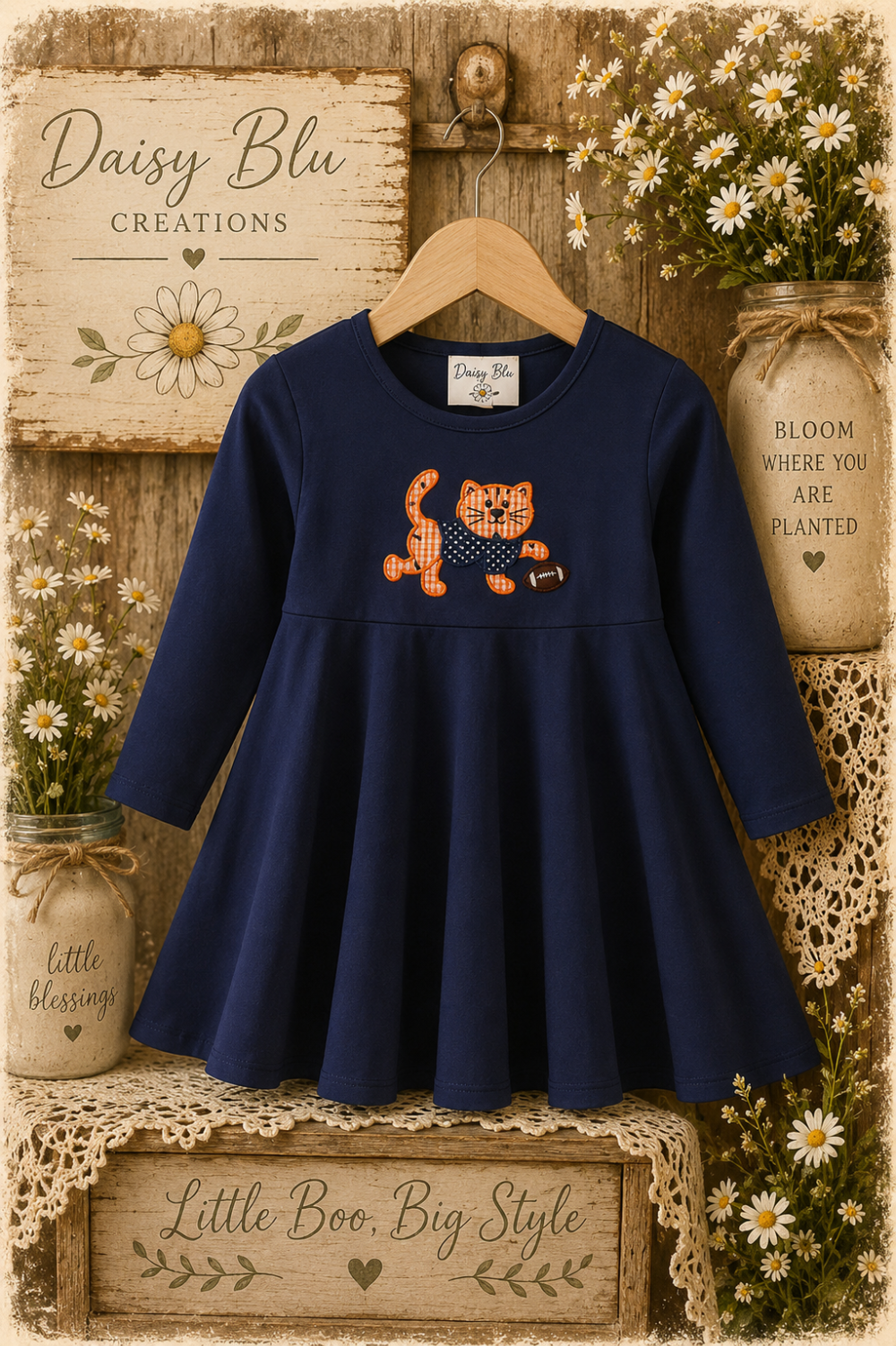 Premium Navy Auburn Tiger Applique Dress|3677