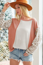 Leopard Sleeve Patchwork Top|2076