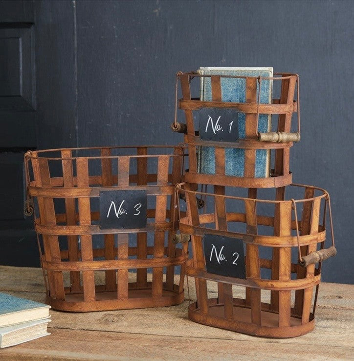 Metal Rustic Numbered Basket Set of 3 Assorted Sizes|2784