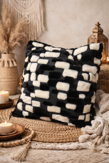 Black and White Boho Fur Throw Pillow - DBC|2356