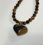 Tiger Eye Natural Stone Heart Pendant Necklace-16” Natural Stone Necklace with a 2” Extension Chain|3864