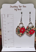 Red Poinsettia and Berries Dangle Earrings-Hypoallergenic and Nickel Free|3934
