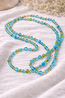 Vintage Blue and Green Tassel Bead Necklace- DBC|2341