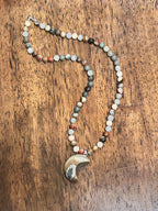 Landscape Jasper Natural Stone Moon Pendant Necklace-Hand Strung 18” Necklace|3857