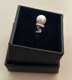Mother Of Pearl Ring With Corkscrew Design. ~Adjustable Sterling Silver Setting|903