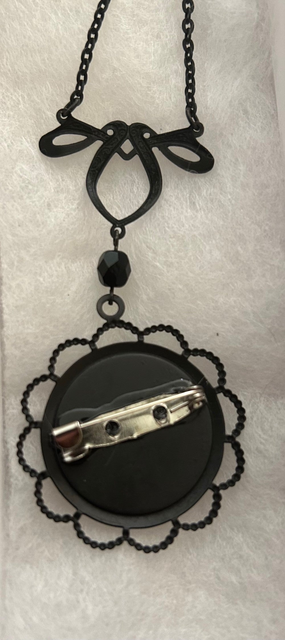 A Sweet Conversation Pendant/Brooch with Embellished 18” Black Chain|874