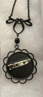 A Sweet Conversation Pendant/Brooch with Embellished 18” Black Chain|874