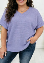 Wisteria V Neck Short Sleeve Waffle Knit Top|3043