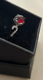 Faceted Garnet Ring With Side Embellishments ~ Adjustable Sterling Silver Setting|911