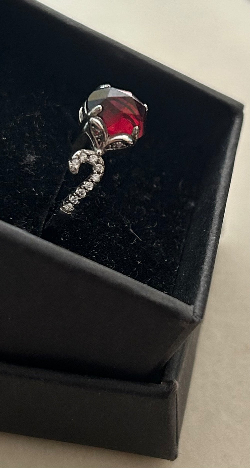 Faceted Garnet Ring With Side Embellishments ~ Adjustable Sterling Silver Setting|911