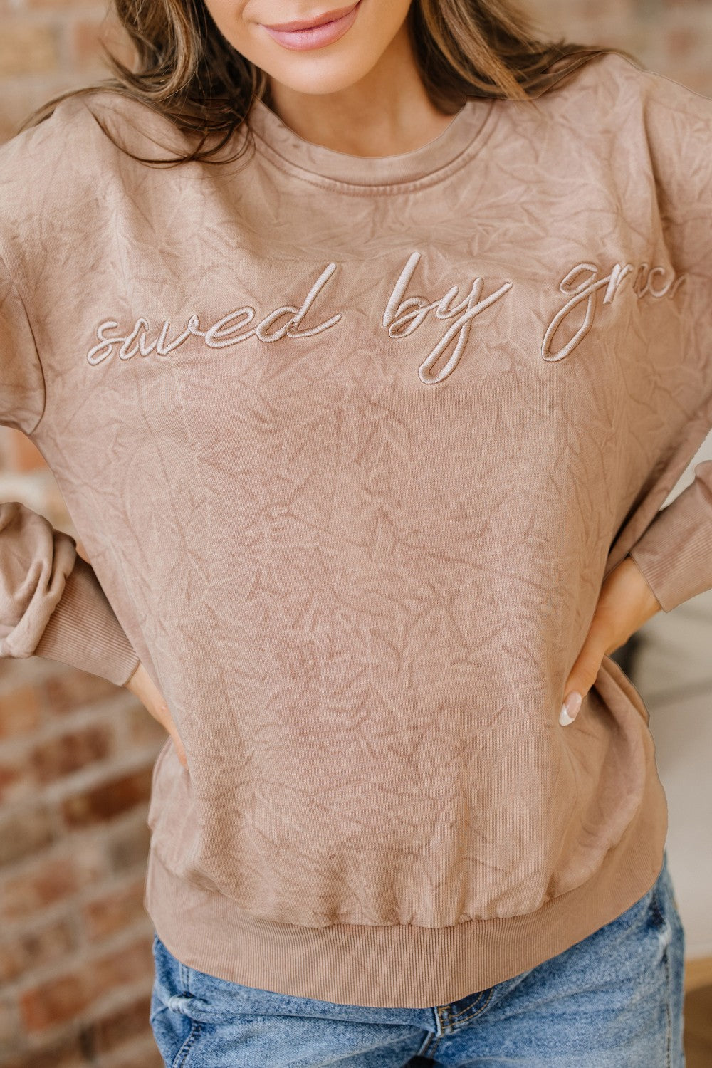 Letter Embroidery Mineral Wash Sweatshirt|1842