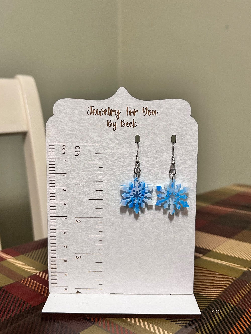 Blue and White Snowflake Dangle Earrings-Hypoallergenic and Nickel Free|3974