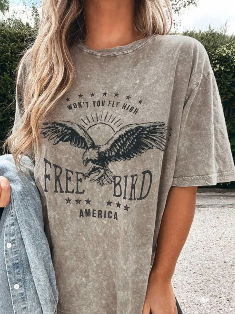 America Free Bird Vintage Graphic Mineral Washed Tee|3014