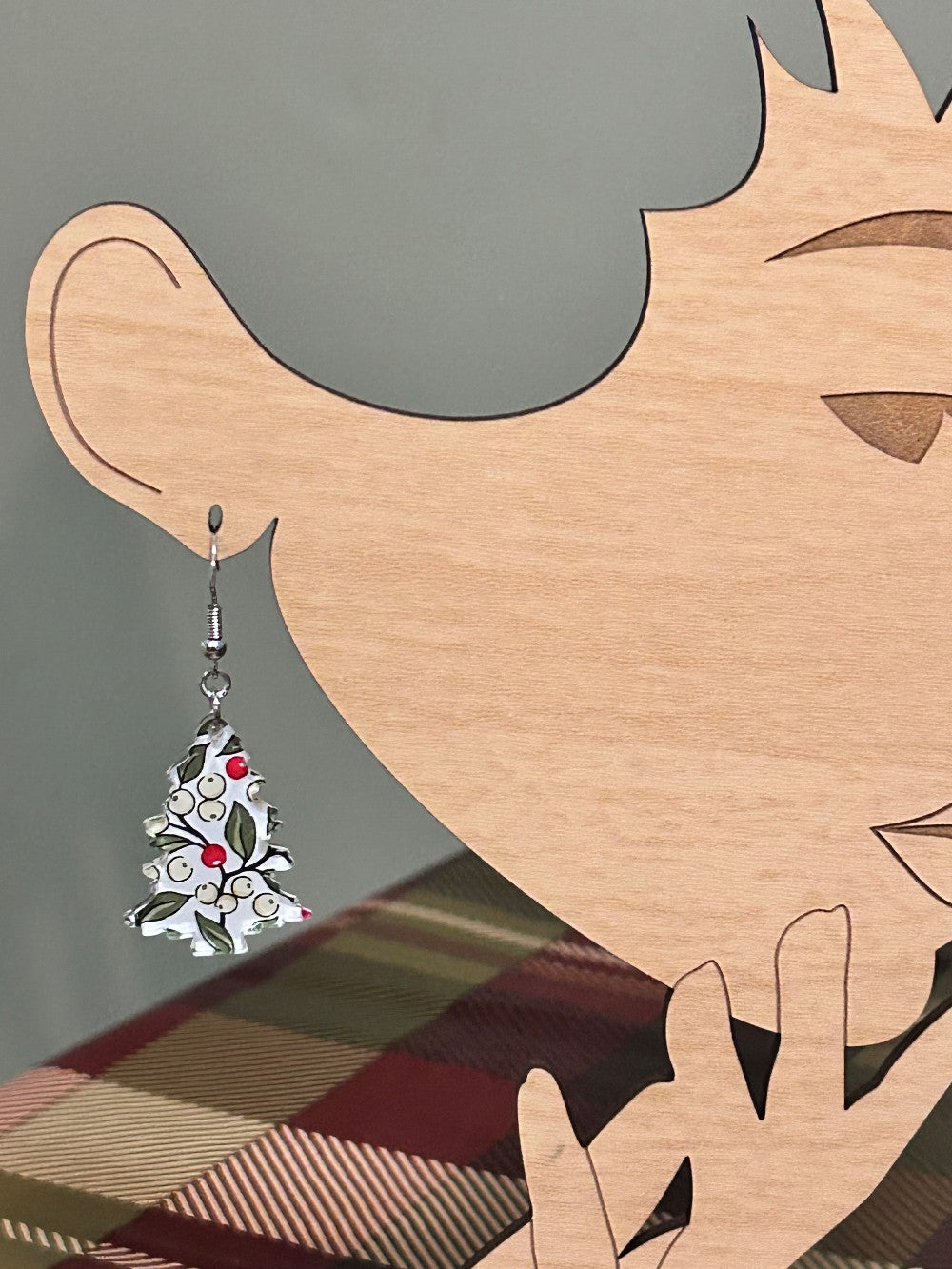 Holly Berries Christmas Tree Dangle Earrings-Hypoallergenic and Nickel Free|3923