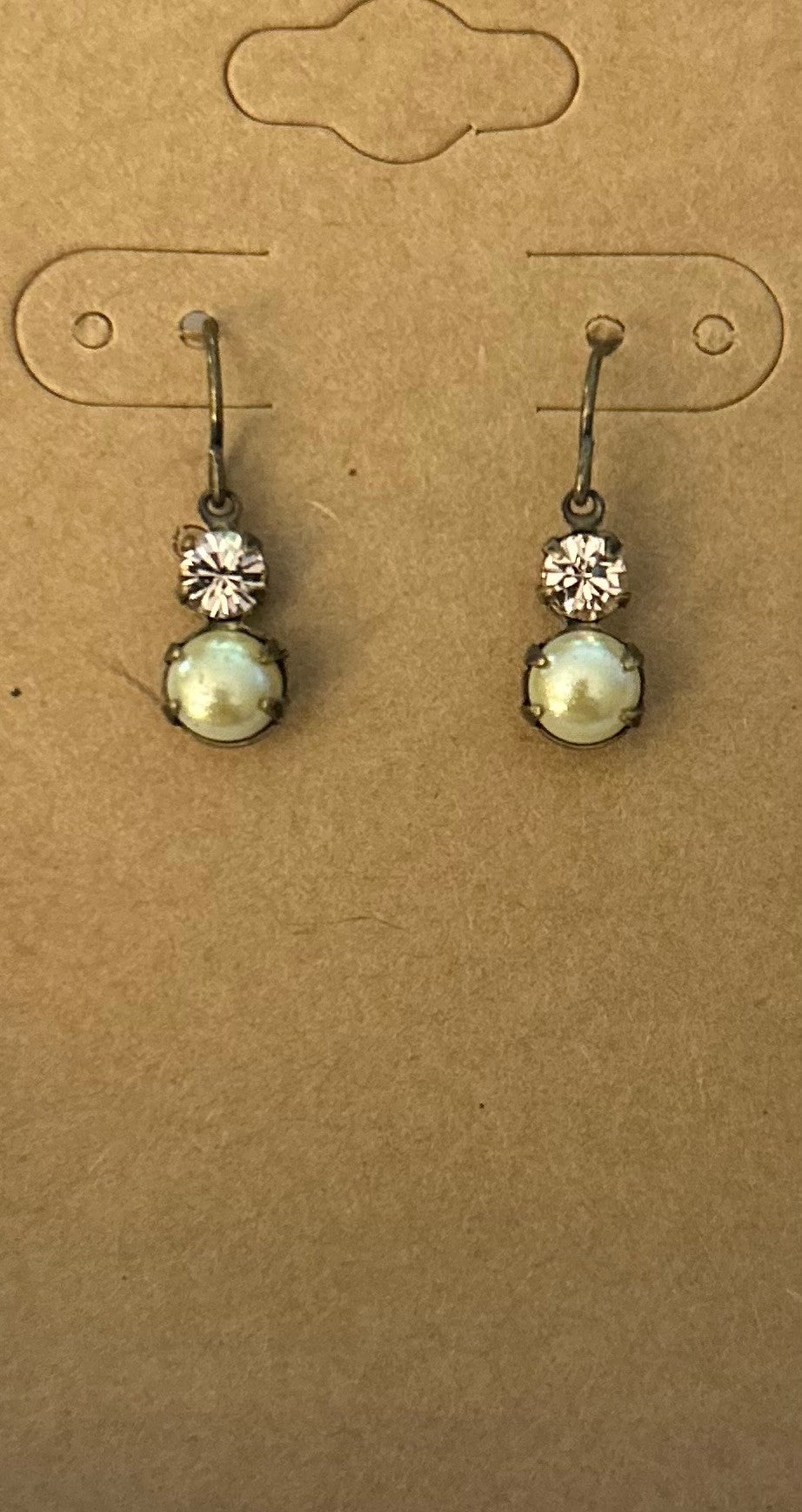 Vintage Stone Double Drop Earrings ~ Ivory Pearls and Vintage Rose Rhinestones|925