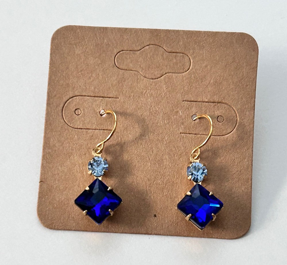 Sapphire Blue Square Dangle Earrings-Hypoallergenic and Nickel Free|3268