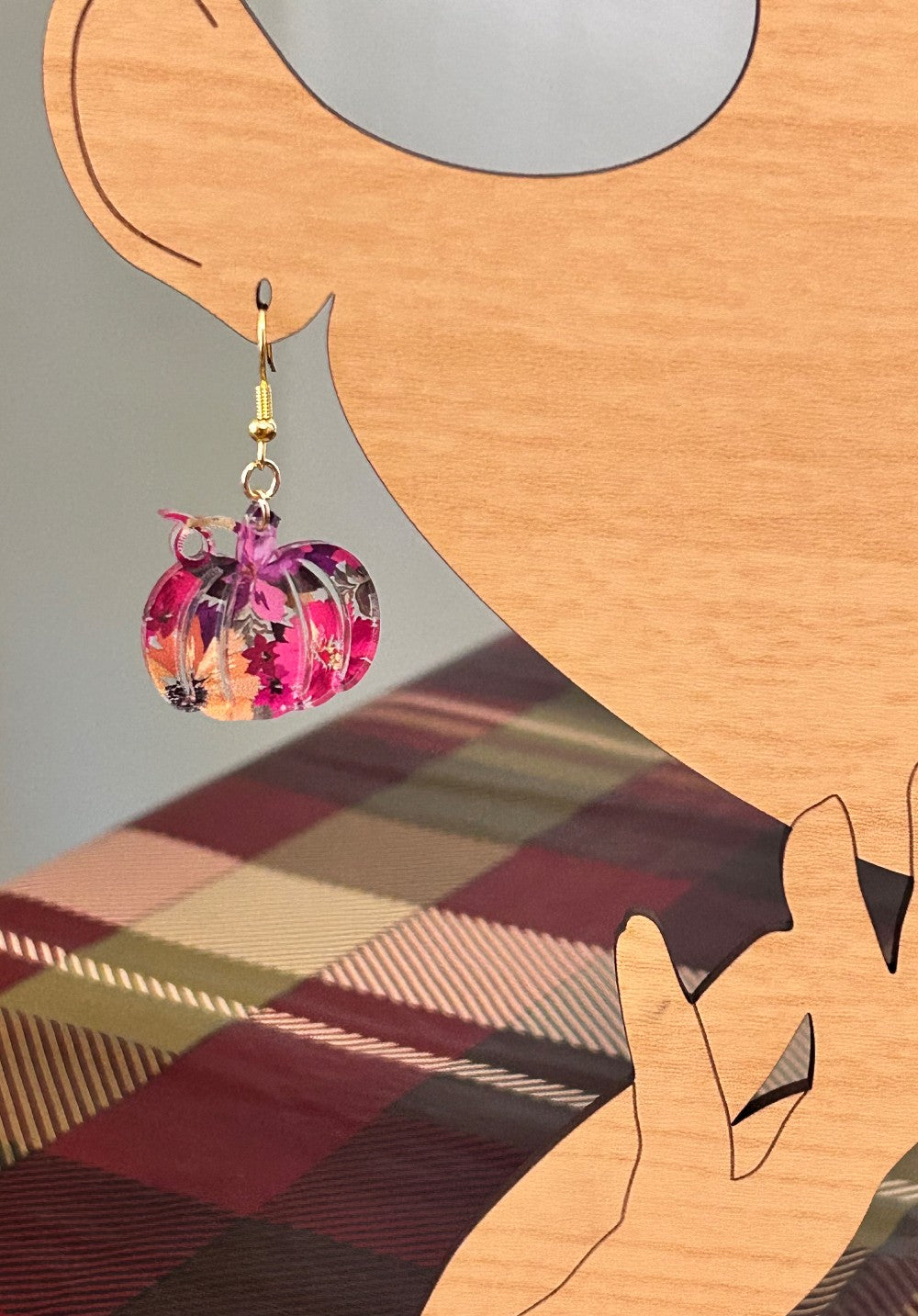 Floral Pumpkins in Plums , Purples, and Mustard -Dangle Earrings-Hypoallergenic and Nickel Free|3733